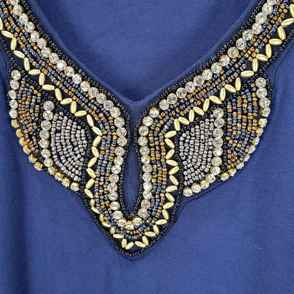 ROAMAN'S Women's Navy Blue Beaded Front Bell Sleeve Top Blouse Size 1X - Picture 10 of 12